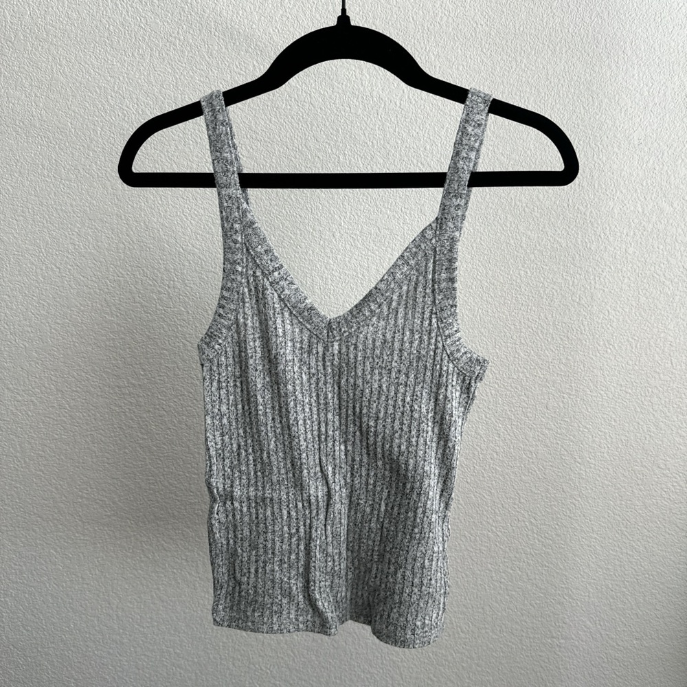 American Eagle Outfitters Gray Ribbed Fitted Tank Top